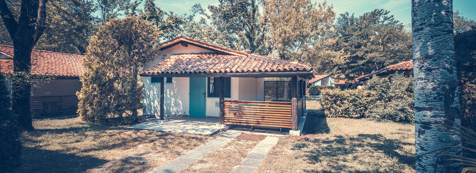 Incastonato nella pineta, a 200 metri dal mare